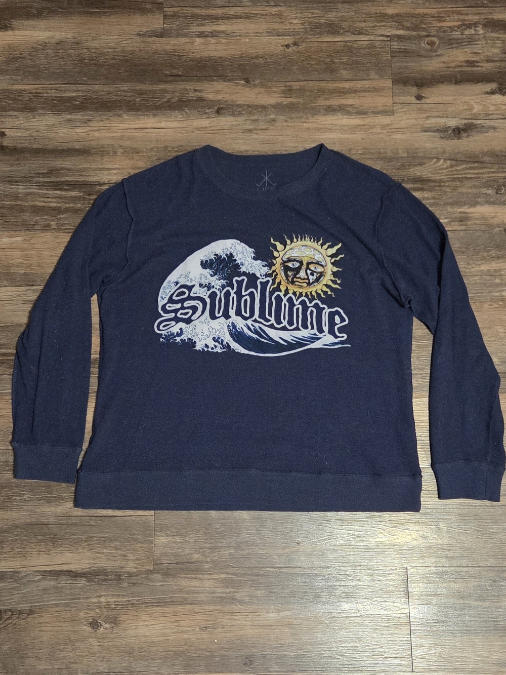 Sublime Great Wave Sun Logo Navy Blue Thermal Sweatshirt